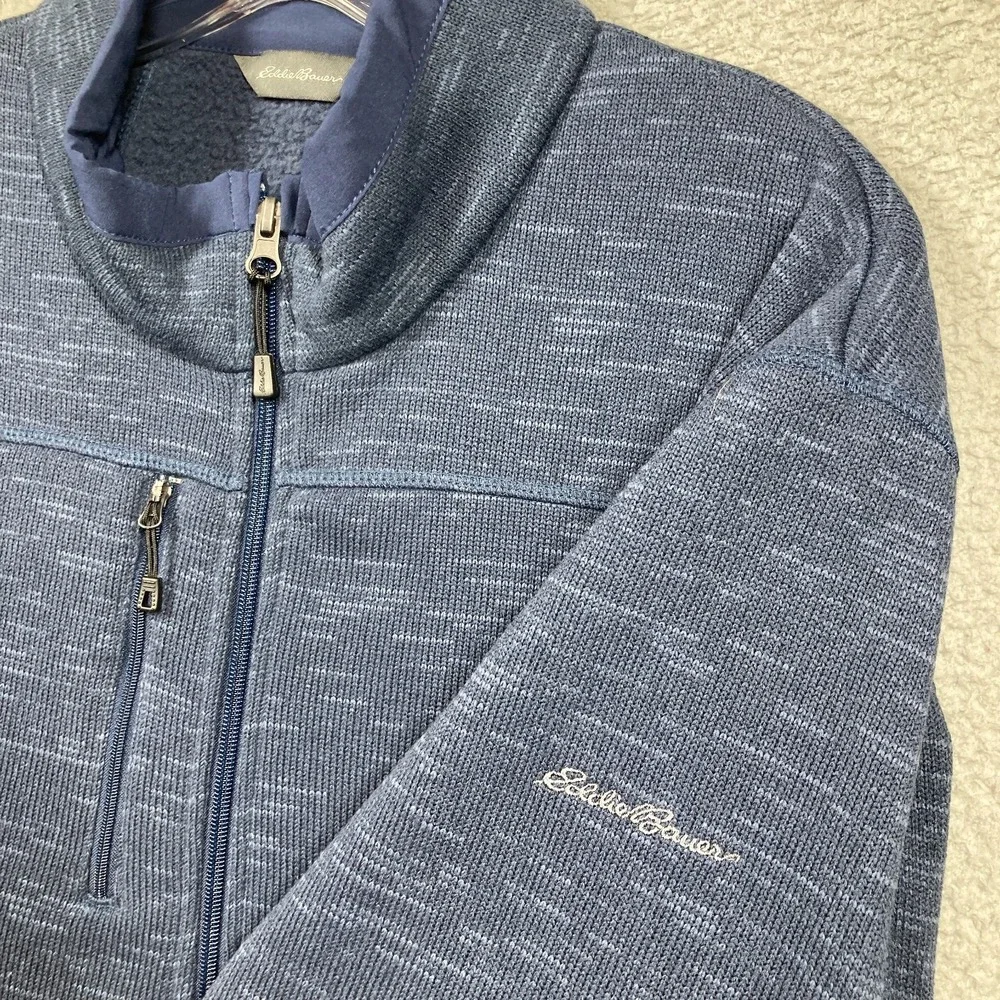 Eddie Bauer Full Zip Sweatshirt‎ Mens 2XL Blue SLEEVE COMPANY LOGO Mock Neck